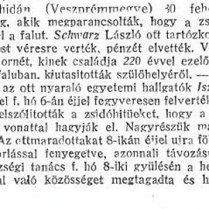 Részlet a „A dunántúli zsidóüldözések aktáiból.” c. cikkből (Forrás: Egyenlőség, 1919. 09. 11., 14. o.)
